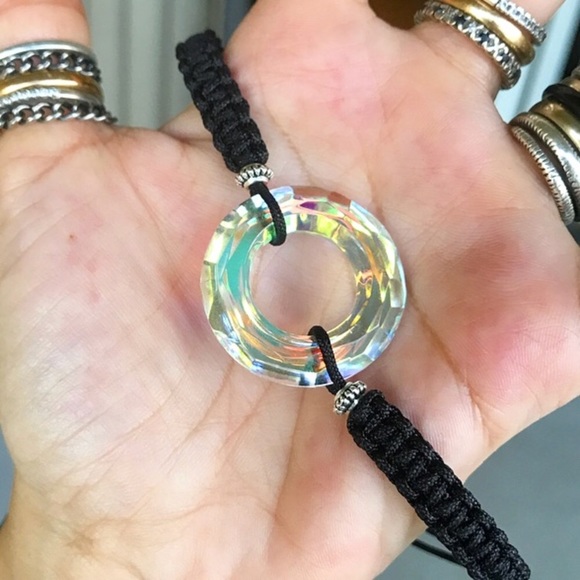 Crystal macrame bracelet .Genuine Swarovski crystal circle charm adjustable size - Picture 6 of 10